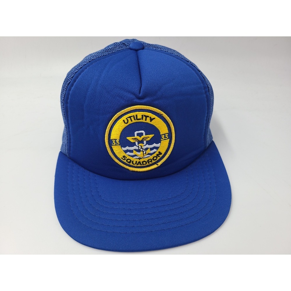 Vintage US Navy Utility Squadron 33 Mesh Trucker Snapback Hat Cap Military‎ Blue